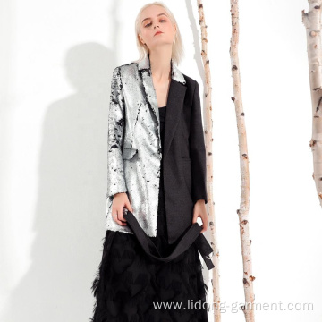 High Quality Slim Style Silver Sequin Women Coat